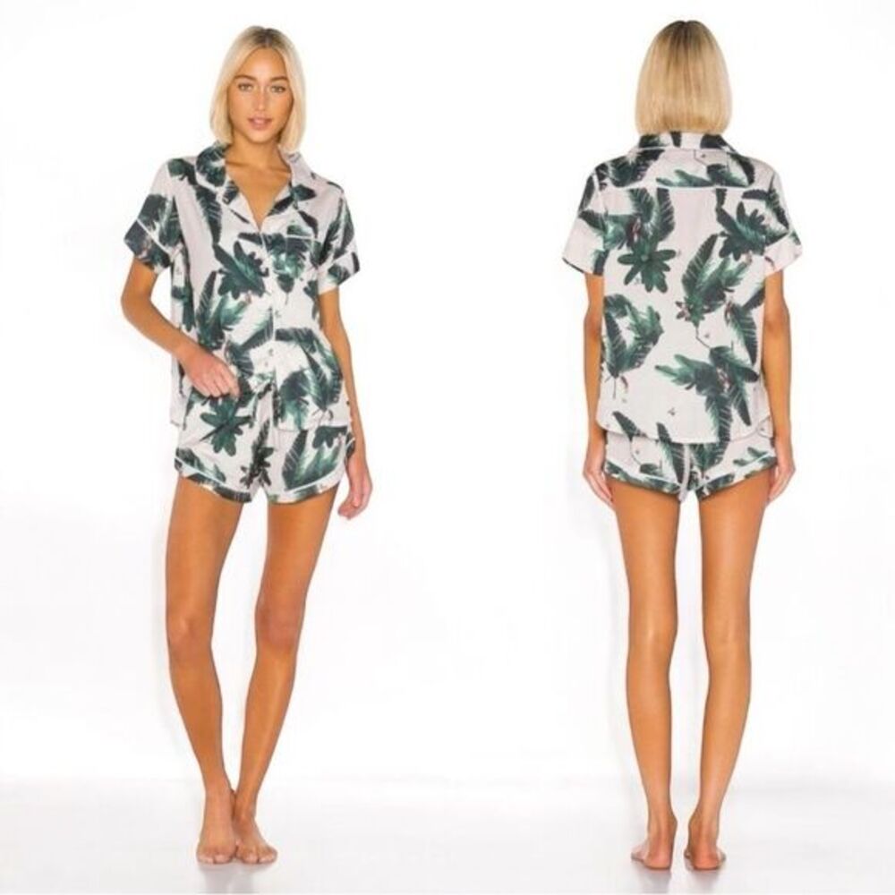 Revolve Plush Women’s Size S Pink Jungle Print Satin Pajama Set Tropical Shorts